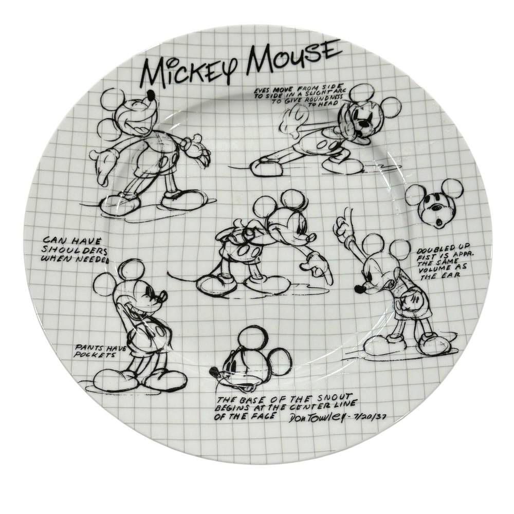 Disney 90 Years Mickey Mouse Sketch Dinner Plate 11" Character Design Disney